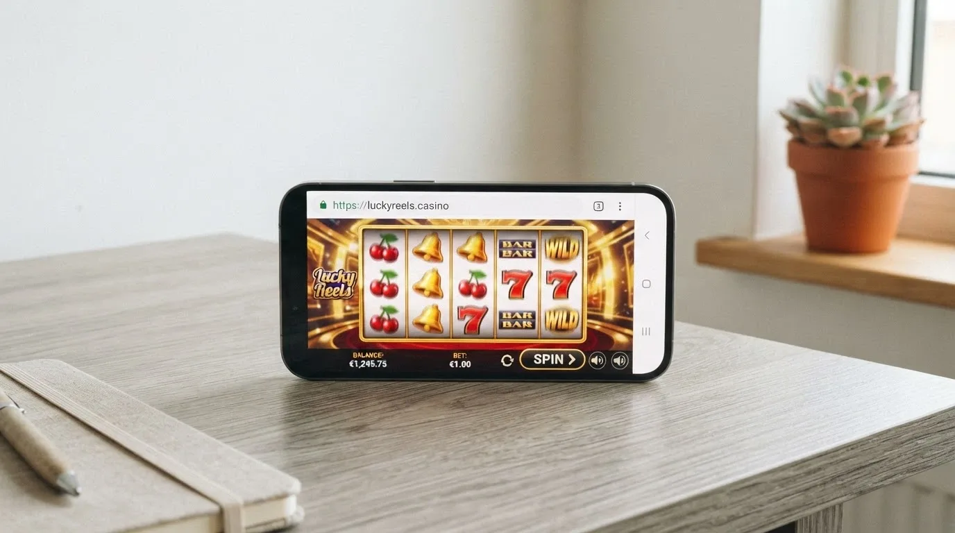 Mobilní telefon s otevřeným prohlížečem a casino hrou, žádné ikony stahování