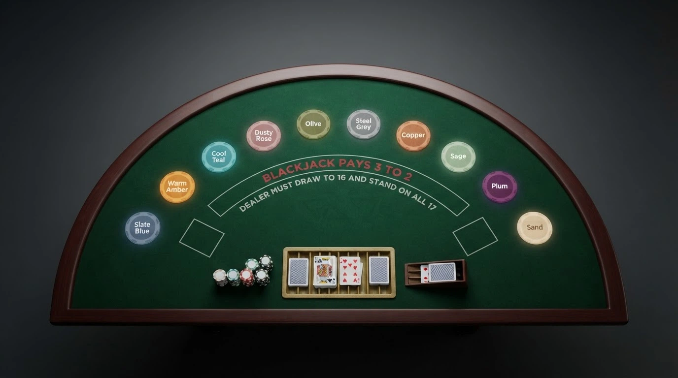 Koláž log licencovaných českých online kasin na pozadí blackjackového stolu