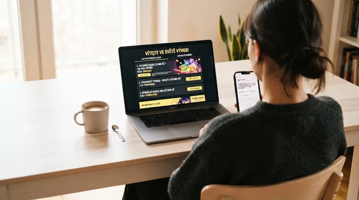 Koláž kanálů distribuce promo kódů — e-mail s nabídkou, notifikace v uživatelském účtu, záložka promo akcí na webu casina