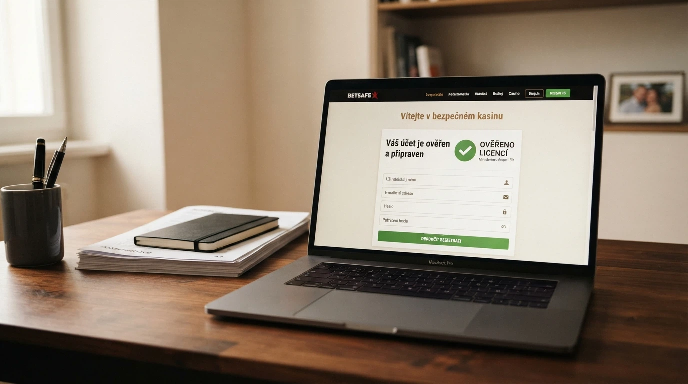 Úřední dokument s razítkem Ministerstva financí ČR vedle obrazovky s online automatem