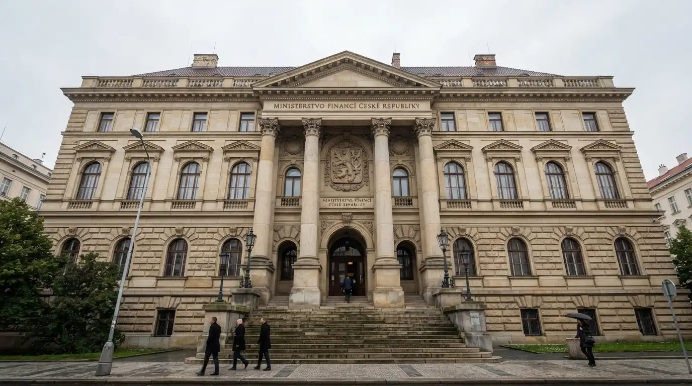 Úřední dokument s razítkem Ministerstva financí ČR nebo budova MF ČR