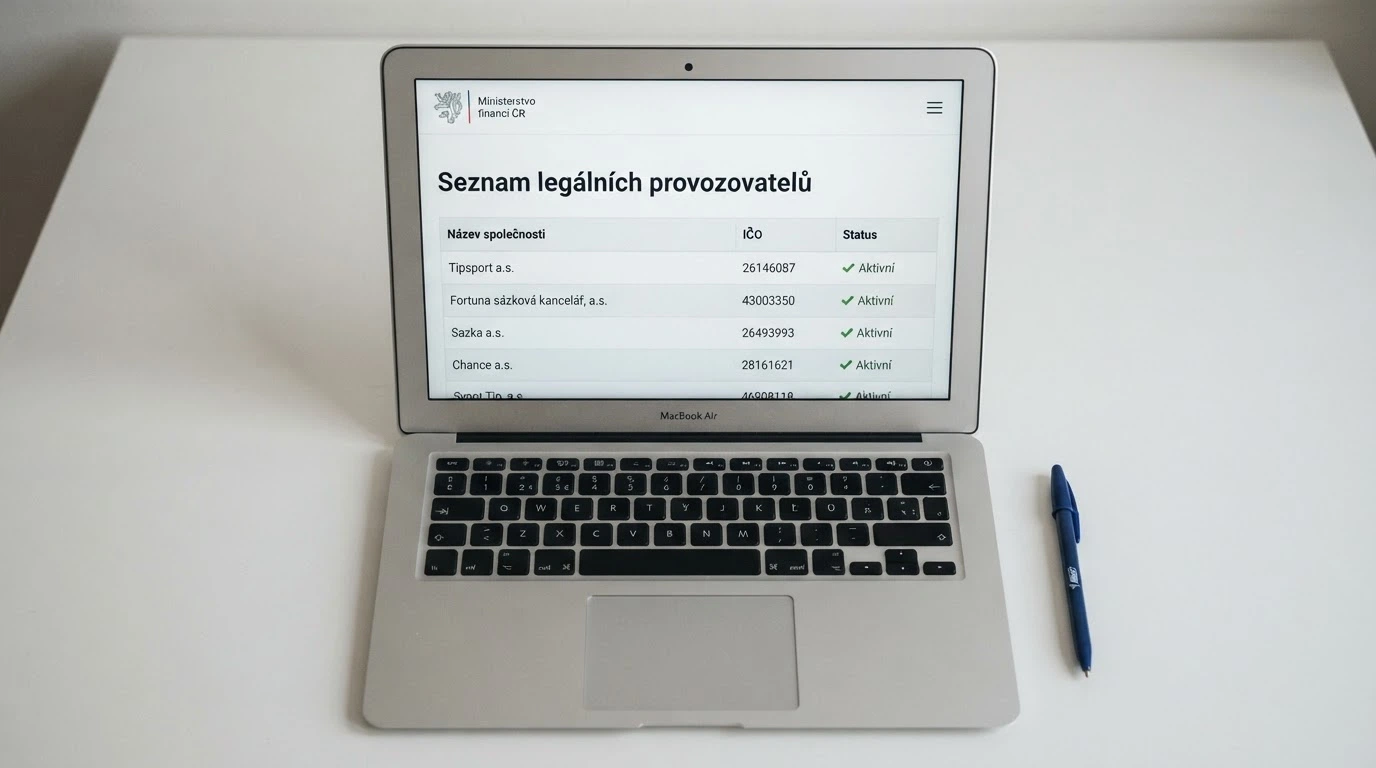 Výřez oficiální webové stránky Ministerstva financí ČR se seznamem držitelů licence k provozování hazardních her