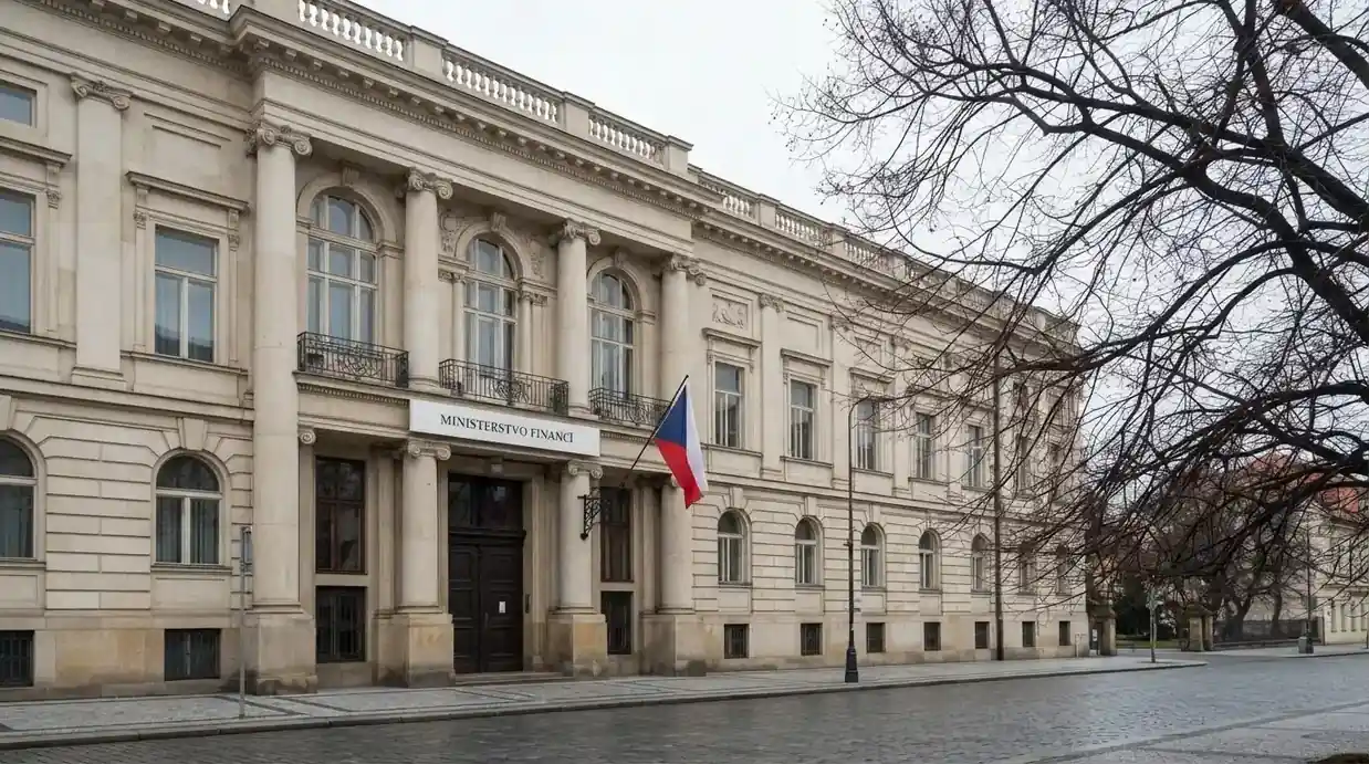 Budova Ministerstva financí ČR nebo úřední dokument s razítkem — symbol státního dohledu nad hazardem