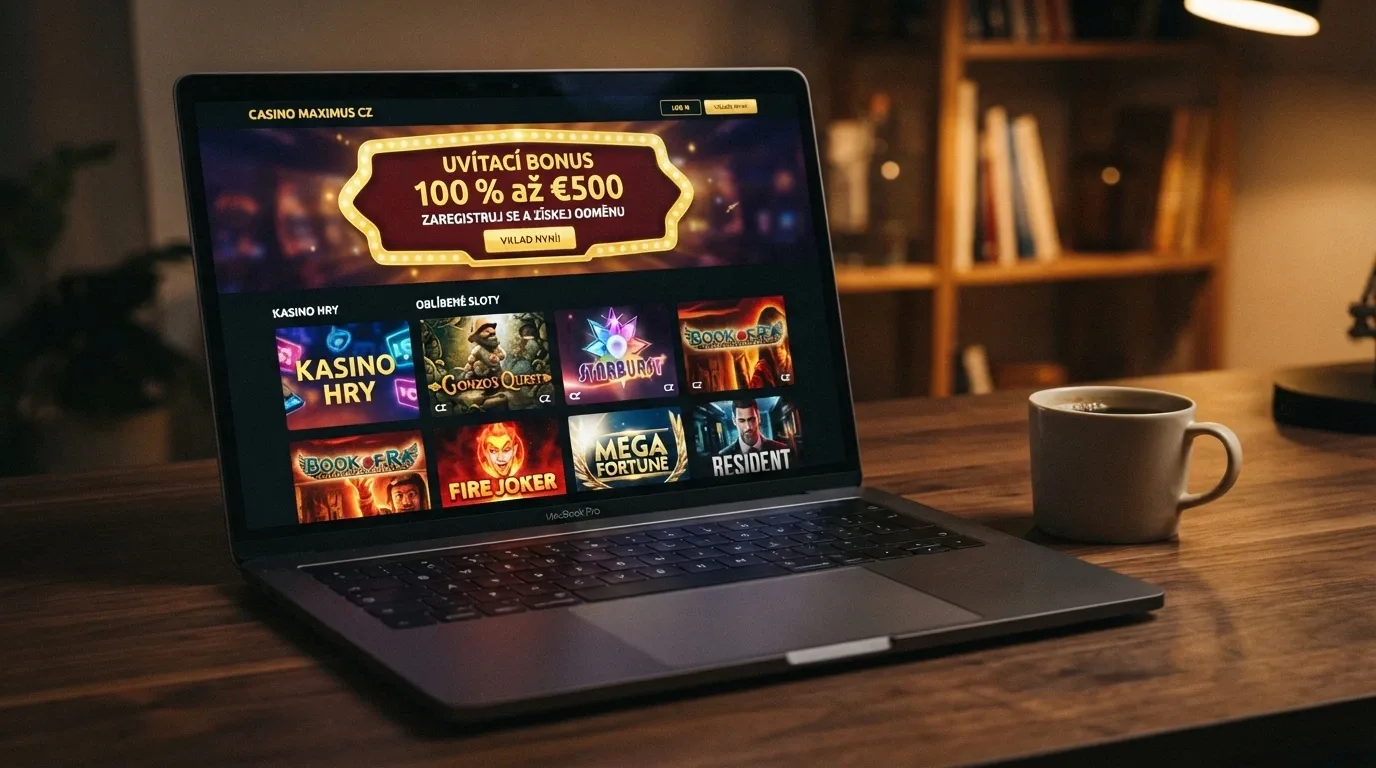 Uvítací obrazovka Neon54 s nabídkou bonusu 100 % až do €500 a výběrem slotů