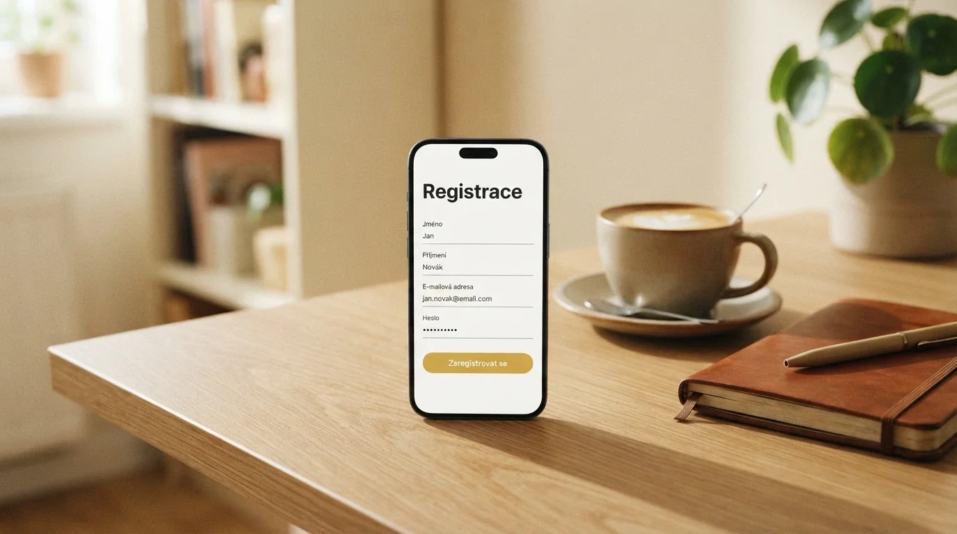 Logo nového online casina na pozadí modré registrační stránky