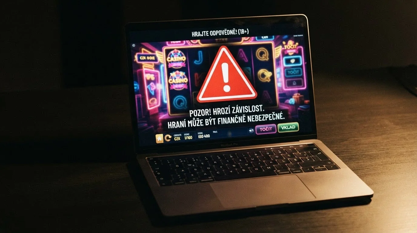 Výstražný prvek nad logy neregulovaných zahraničních casin s textem upozornění