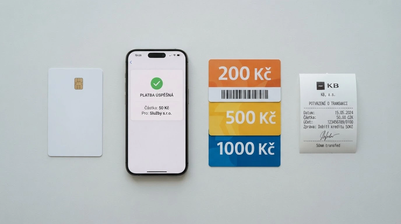 Ikony platebních metod (bankovní převod, platební karta, Paysafecard, mobil) seřazené vedle sebe s popisky minimálních vkladů