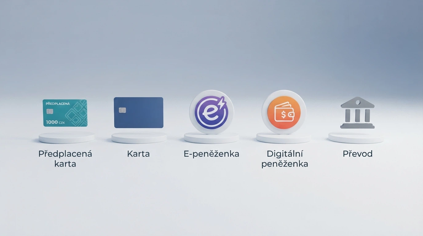 Pět platebních metod vedle sebe — Paysafecard, platební karta, Skrill, Neteller, bankovní převod