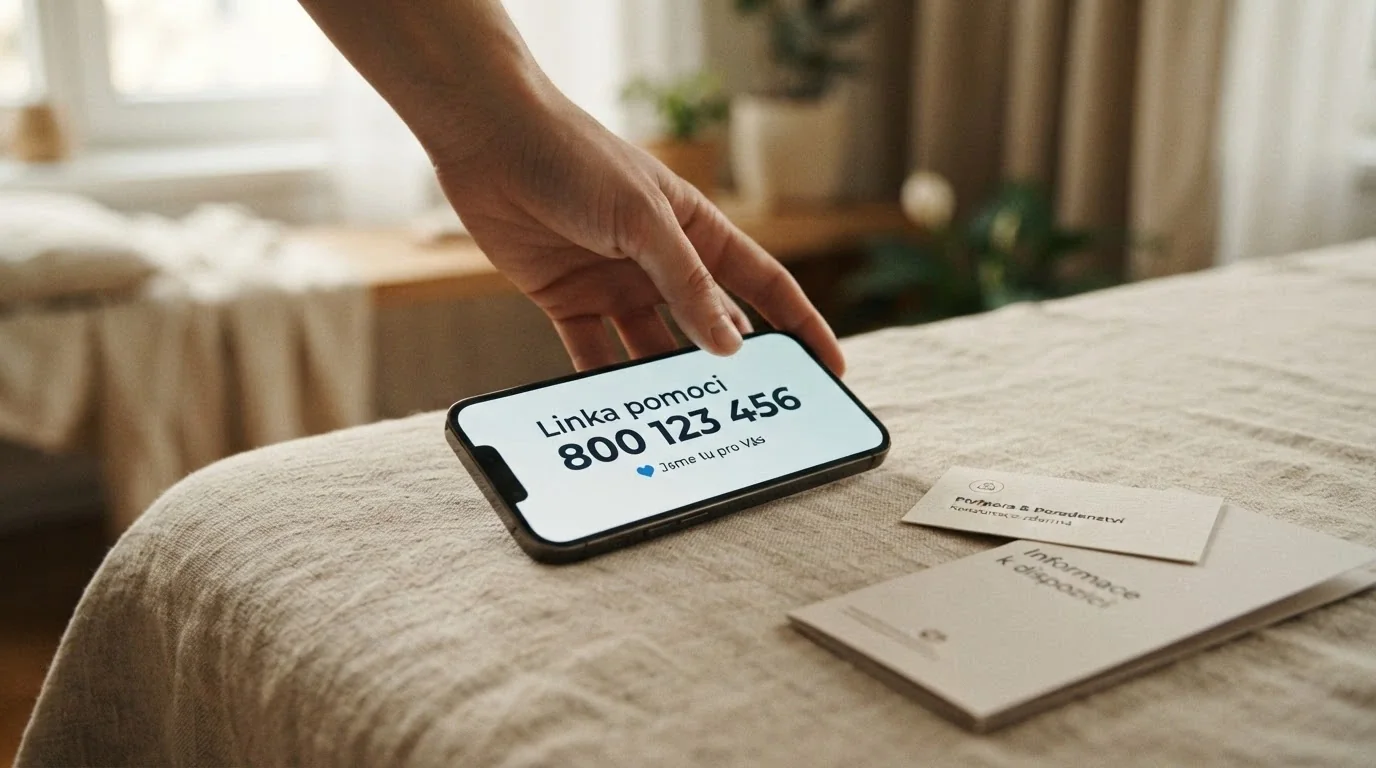 Telefon s číslem linky pomoci a vizitkami organizací Zodpovědné hraní a Podané ruce