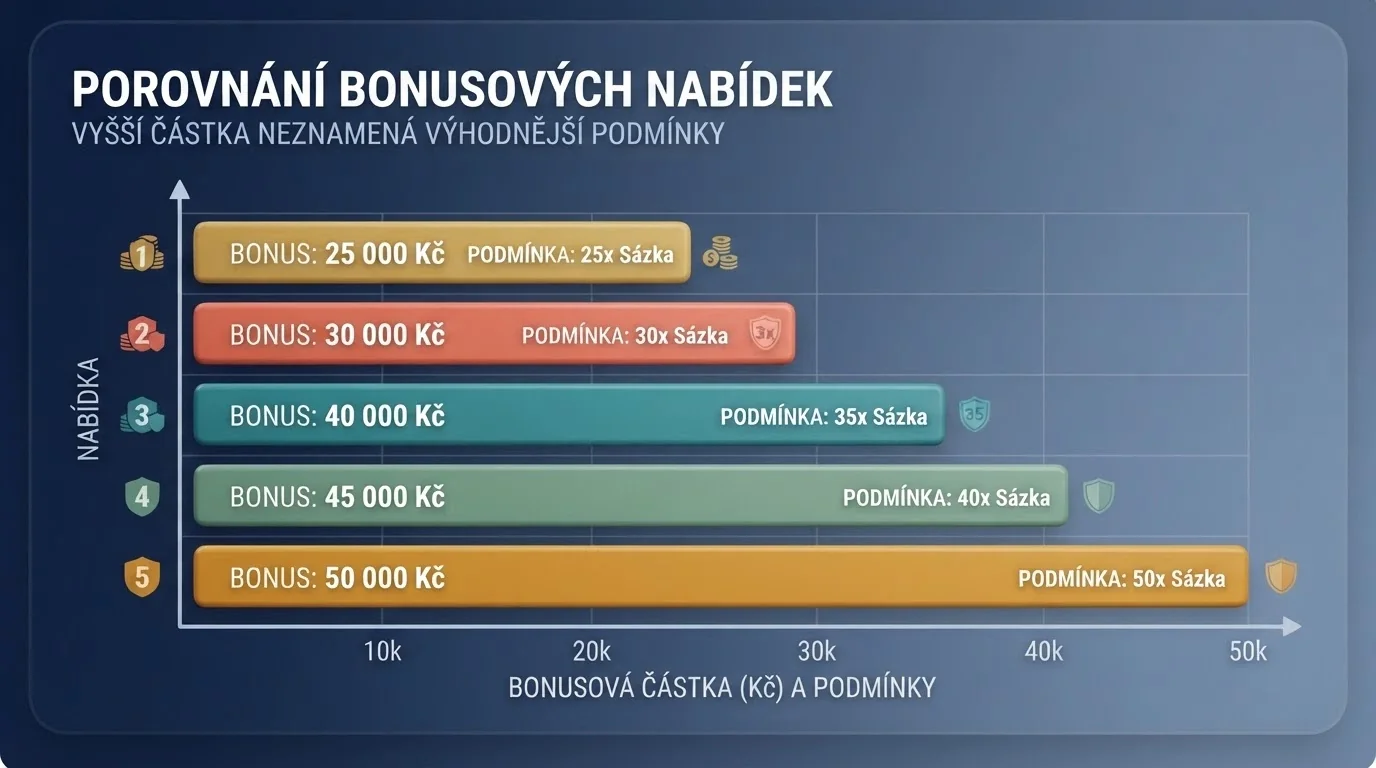 Srovnávací přehled několika českých online casin s důrazem na výši bonusu a podmínky protočení