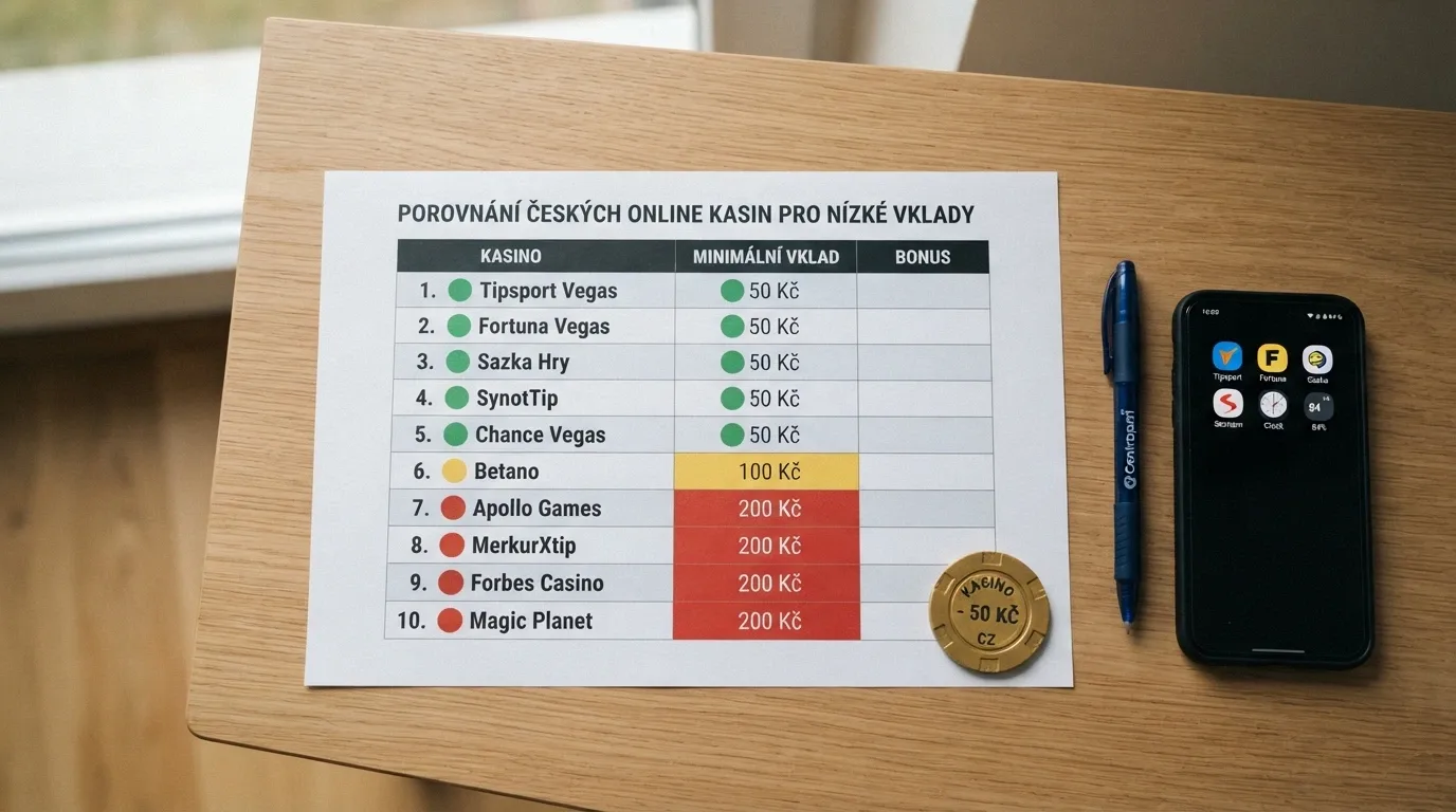 Srovnávací tabulka s logy deseti operátorů a vyznačenými hodnotami minimálních vkladů