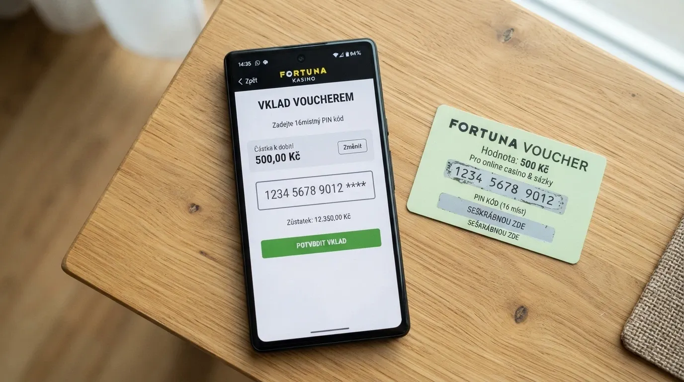 Sekvence obrazovek casina: výběr Paysafecard → zadání částky → opsání PINu → potvrzení