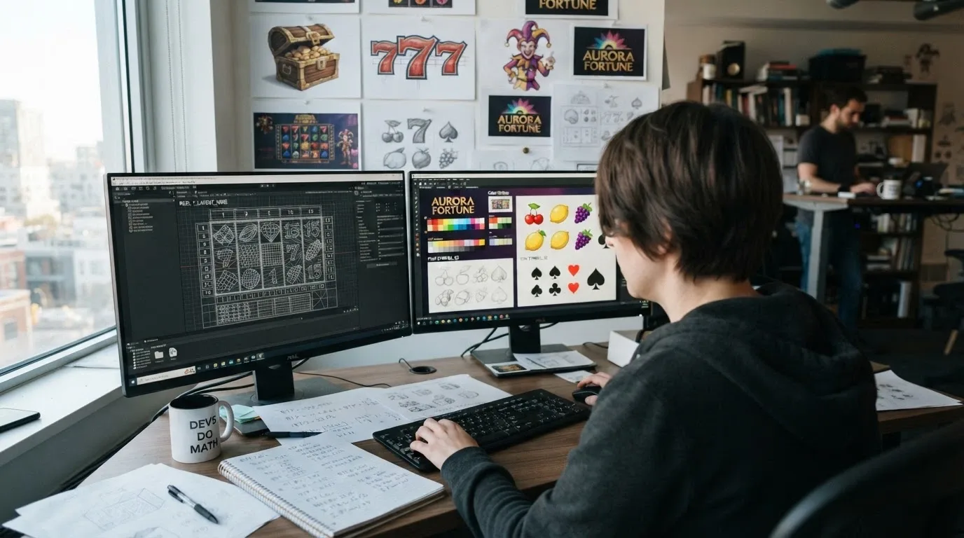 Vývojářský tým při práci na designu online casino hry