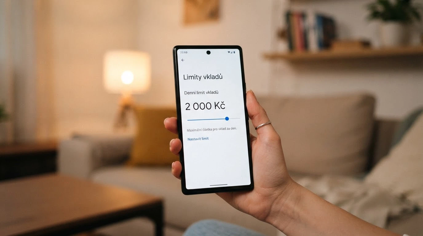 Telefon s vytočeným číslem linky pomoci, vedle logo Zodpovědné hraní nebo Rejstříku vyloučených osob