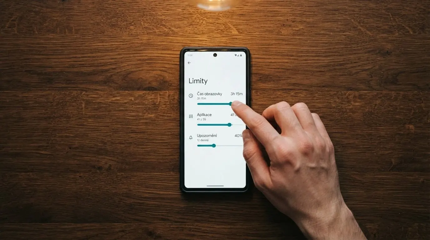 Osoba nastavující si finanční limity na displeji mobilního telefonu