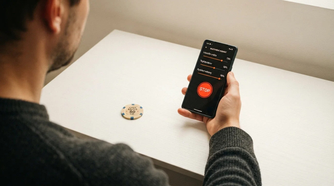 Rozhraní uživatelského konta s panelem pro nastavení herních limitů a tlačítkem panic button